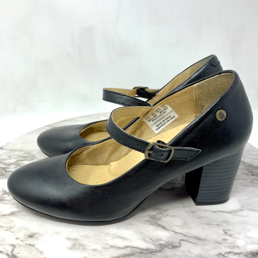 Vintage Hush Puppies Black Leather Mary Jane Comfort Heels 7.5 Classic Coquette - Picture 3 of 15